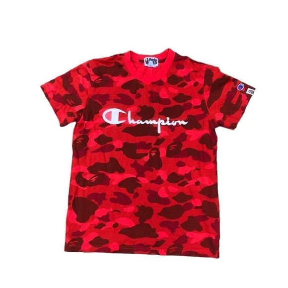 A Bathing Ape Bape X Champion T Shirt Red Camo Small - Picture 9 of 16